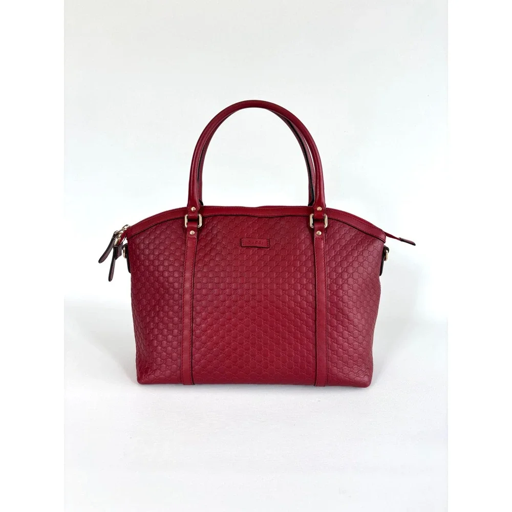 Gucci Microguccissima Red Leather Dome Satchel Bag Gold Hardware 449663